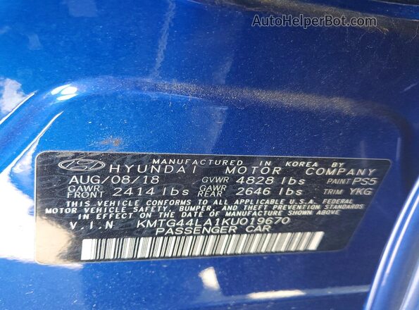 KMTG44LA1KU019670 2019 GENESIS G70 Blue Շարժիչի բաժամունքի տեսք