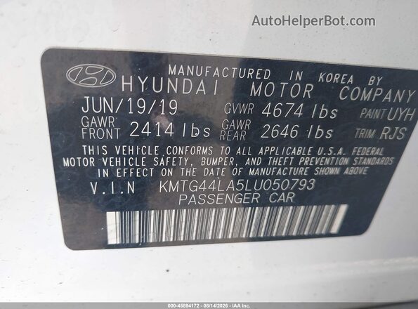 KMTG44LA5LU050793 2020 GENESIS G70 White Вид підкапотного простору