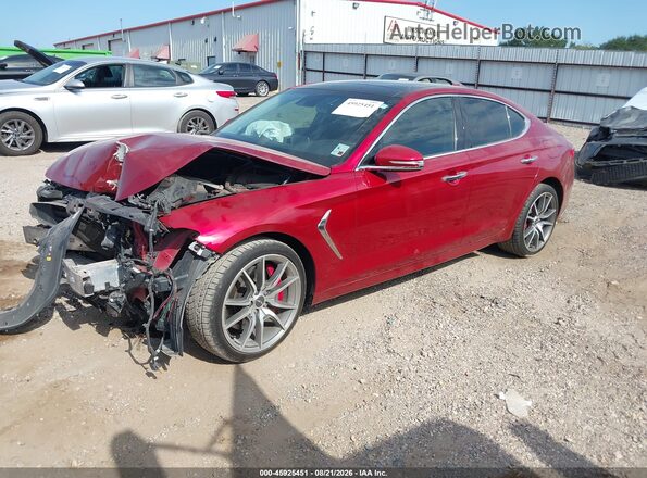 KMTG74LE1MU072740 2021 GENESIS G70 Red Առջևի ձախ երեք քառորդ տեսարան