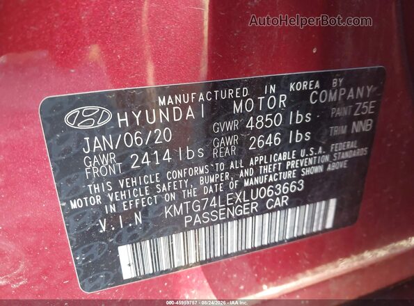 KMTG74LEXLU063663 2020 GENESIS G70 Red Շարժիչի բաժամունքի տեսք