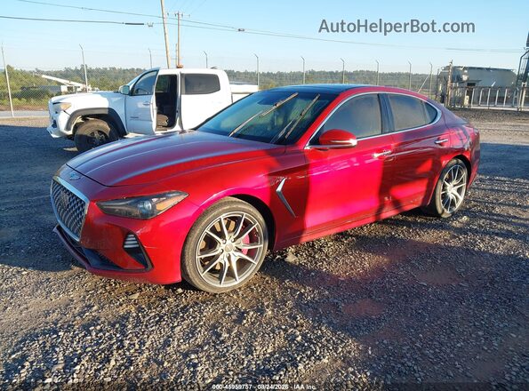 KMTG74LEXLU063663 2020 GENESIS G70 Red Առջևի ձախ երեք քառորդ տեսարան