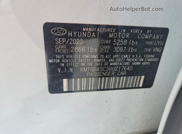 KMTGB4SC3RU217640 2024 GENESIS G80 White VIN კოდის სტიკერის ხედი