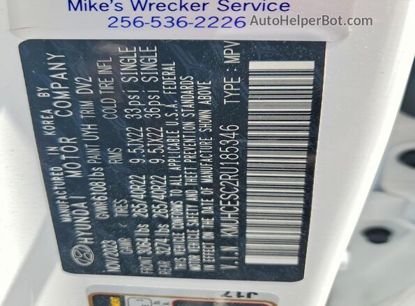 KMUHCESC2RU185346 2024 GENESIS GV80 White VIN sticker view