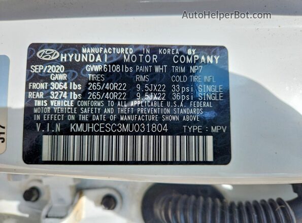 KMUHCESC3MU031804 2021 GENESIS GV80 White Vista de la etiqueta del VIN