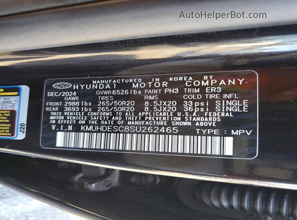 KMUHDESC8SU262465 2025 GENESIS GV80 Black VIN კოდის სტიკერის ხედი