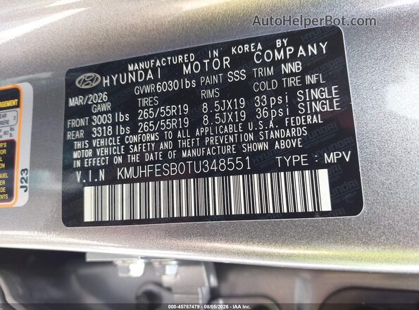 KMUHFESB0TU348551 2026 GENESIS GV80 Silver Շարժիչի բաժամունքի տեսք