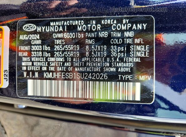 KMUHFESB1SU242026 2025 GENESIS GV80 Blue VIN sticker view