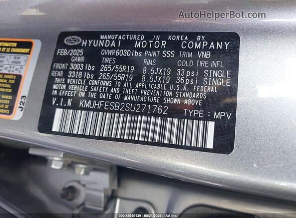 KMUHFESB2SU271762 2025 GENESIS GV80 Silver Widok komory silnika