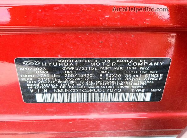 KMUKCDTC5PU017843 2023 GENESIS GV60 Red VIN կոդի պիտակի տեսք