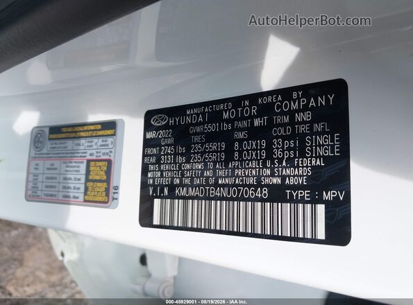KMUMADTB4NU070648 2022 GENESIS GV70 White Engine compartment view