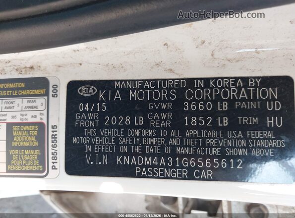 KNADM4A31G6565612 2016 KIA RIO White Widok komory silnika