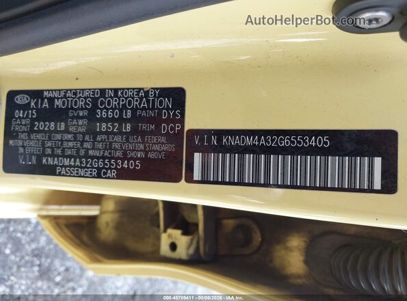 KNADM4A32G6553405 2016 KIA RIO Yellow Widok komory silnika