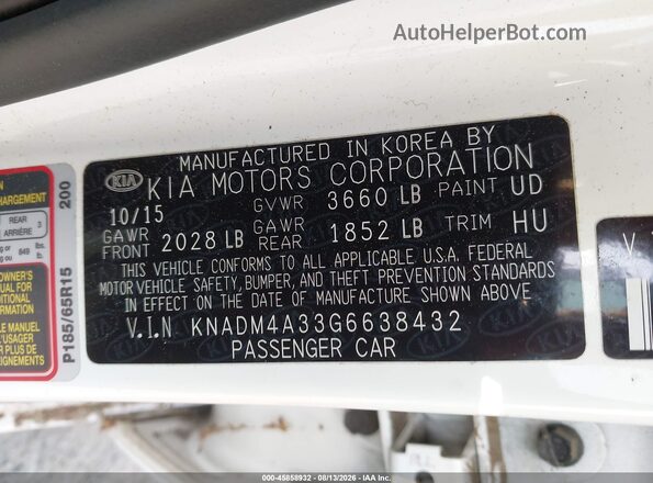 KNADM4A33G6638432 2016 KIA RIO White Вид підкапотного простору