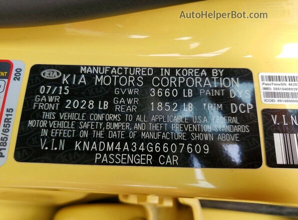 KNADM4A34G6607609 2016 KIA RIO Yellow Widok komory silnika