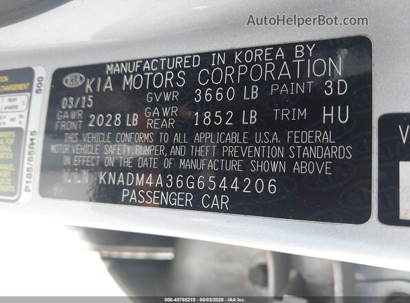 KNADM4A36G6544206 2016 KIA RIO Silver Widok komory silnika