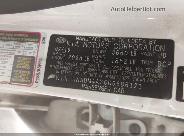 KNADM4A36G6686121 2016 KIA RIO White Engine compartment view