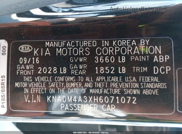 KNADM4A3XH6071072 2017 KIA RIO Black Вид підкапотного простору