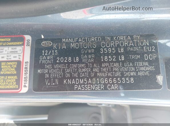 KNADM5A31G6665358 2016 KIA RIO Blue Widok komory silnika
