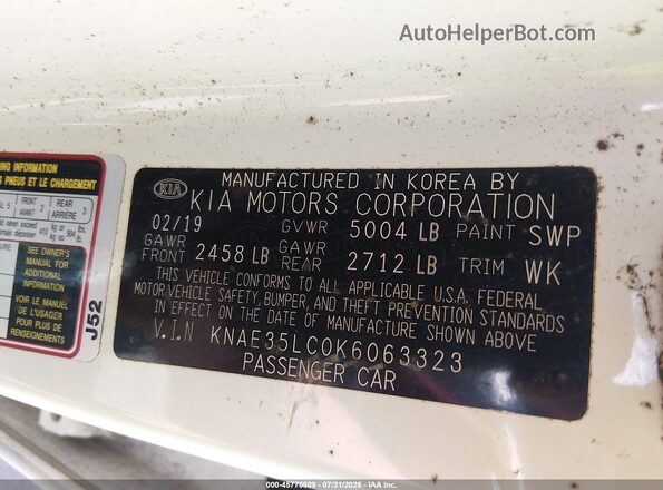 KNAE35LC0K6063323 2019 KIA STINGER White Вид підкапотного простору