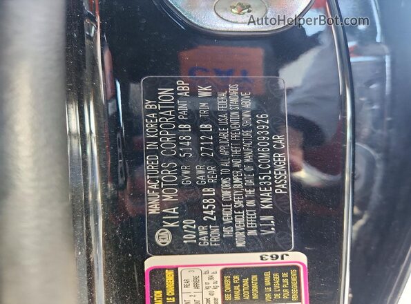 KNAE35LC0M6093926 2021 KIA STINGER Black VIN կոդի պիտակի տեսք
