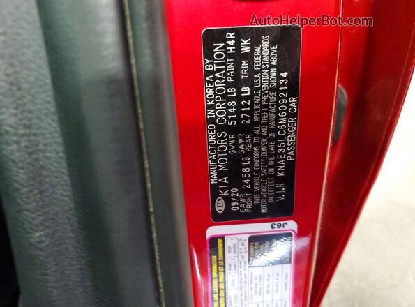KNAE35LC6M6092134 2021 KIA STINGER Red Widok komory silnika