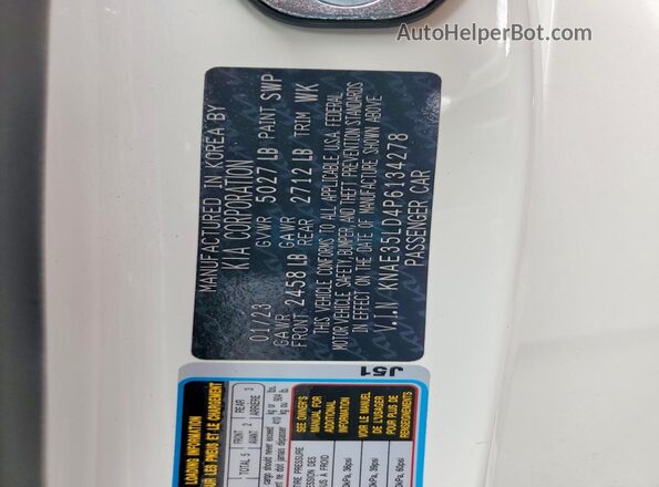 KNAE35LD4P6134278 2023 KIA STINGER White Շարժիչի բաժամունքի տեսք