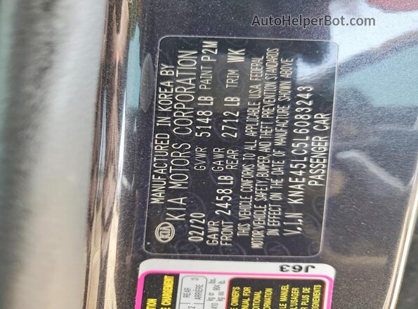 KNAE45LC5L6083243 2020 KIA STINGER Gray Շարժիչի բաժամունքի տեսք