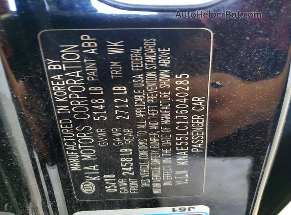 KNAE55LC1J6040285 2018 KIA STINGER Black Vista de la etiqueta del VIN