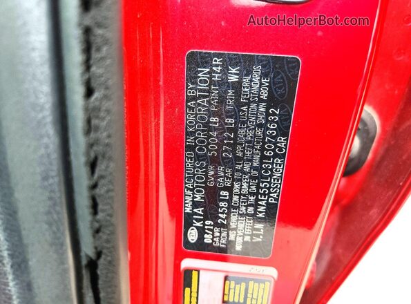 KNAE55LC3L6073632 2020 KIA STINGER Red Widok komory silnika