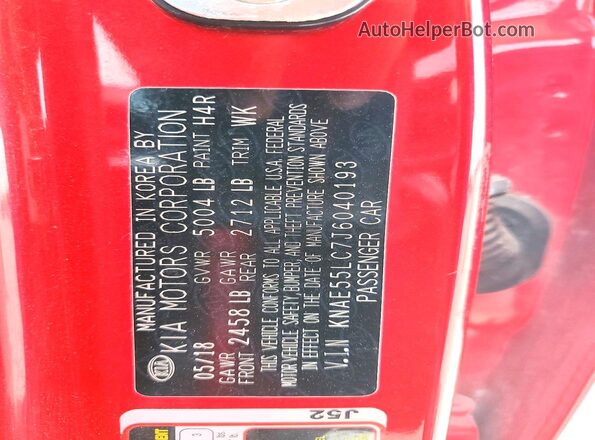 KNAE55LC7J6040193 2018 KIA STINGER Red Engine compartment view