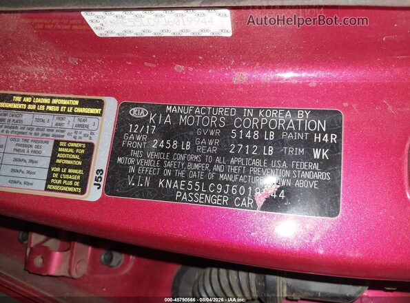 KNAE55LC9J6019944 2018 KIA STINGER Red Շարժիչի բաժամունքի տեսք