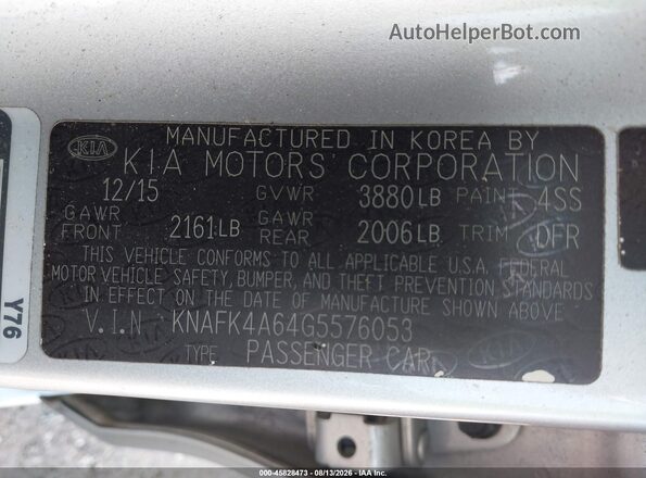 KNAFK4A64G5576053 2016 KIA FORTE Серебряный Вид подкапотного пространства