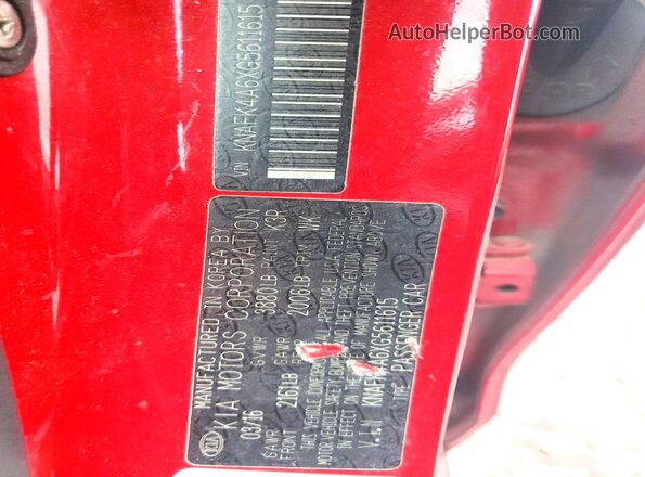 KNAFK4A6XG5611615 2016 KIA FORTE Red Vista del compartimento del motor