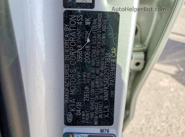 KNAFK5A82J5773818 2018 KIA FORTE Silver Widok naklejki z numerem VIN
