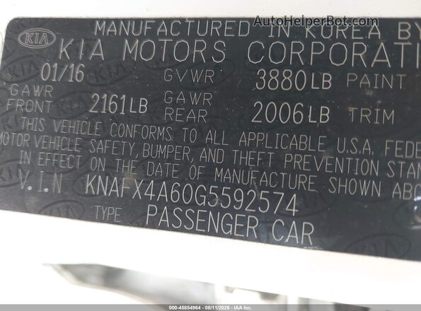 KNAFX4A60G5592574 2016 KIA FORTE Белый Вид подкапотного пространства