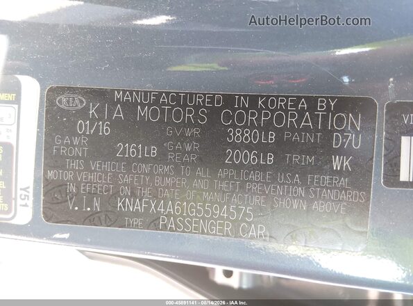 KNAFX4A61G5594575 2016 KIA FORTE Gray Շարժիչի բաժամունքի տեսք