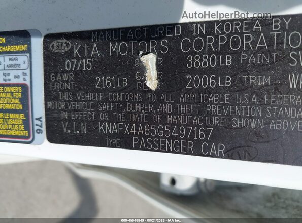 KNAFX4A65G5497167 2016 KIA FORTE White Widok komory silnika