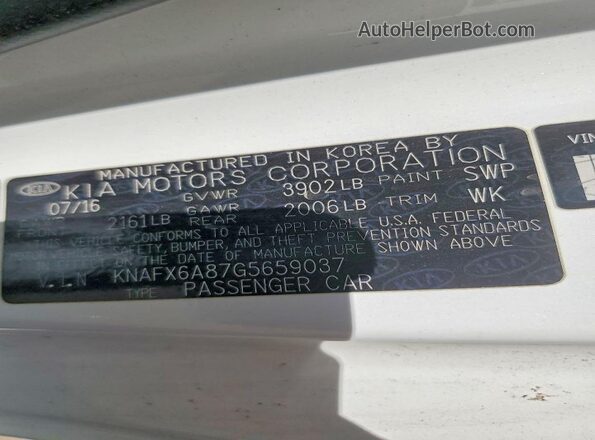 KNAFX6A87G5659037 2016 KIA FORTE White Շարժիչի բաժամունքի տեսք