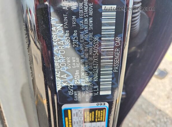 KNAG24J7XT5405136 2026 KIA K5 Black Widok naklejki z numerem VIN