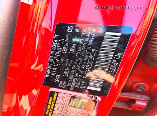 KNAG44J89S5298579 2025 KIA K5 Red Вид наклейки з VIN-кодом