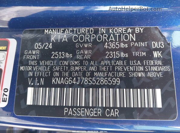 KNAG64J78S5286599 2025 KIA K5 Blue Widok komory silnika