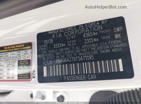 KNAG64J79T5471195 2026 KIA K5 White Շարժիչի բաժամունքի տեսք