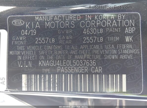 KNAGU4LE0L5037636 2020 KIA OPTIMA HYBRID Black ძრავის განყოფილების ხედი