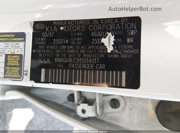 KNAGU4LE1H5014017 2017 KIA OPTIMA HYBRID Белый Вид подкапотного пространства