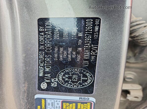 KNAHT8A39G7126003 2016 KIA RONDO Gray Engine compartment view