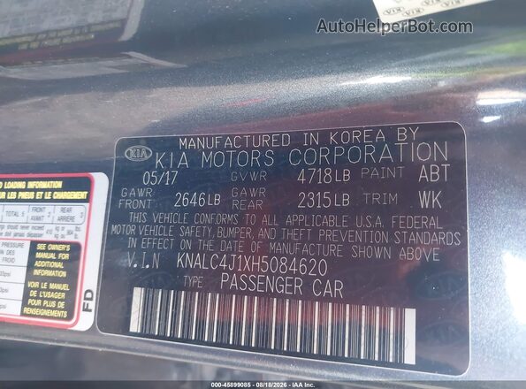 KNALC4J1XH5084620 2017 KIA CADENZA Gray Շարժիչի բաժամունքի տեսք