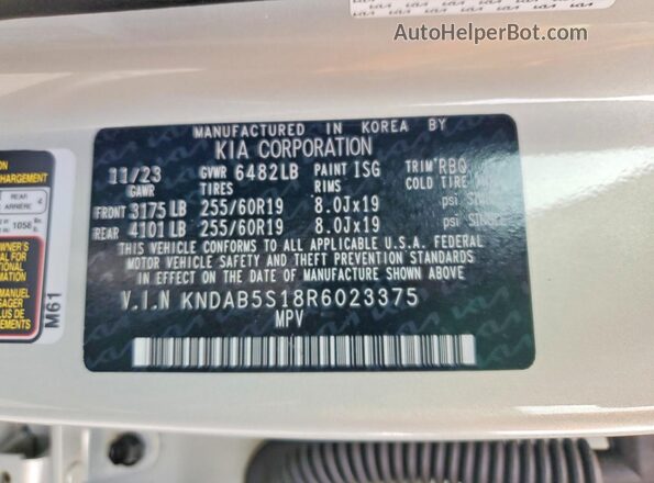 KNDAB5S18R6023375 2024 KIA EV9 Gray Widok naklejki z numerem VIN