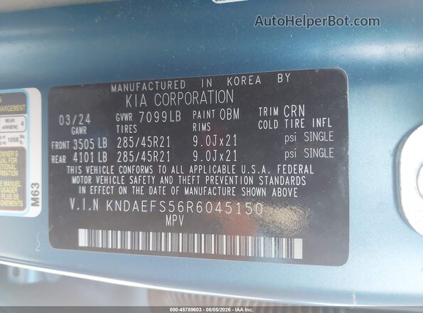 KNDAEFS56R6045150 2024 KIA EV9 Blue Вид підкапотного простору