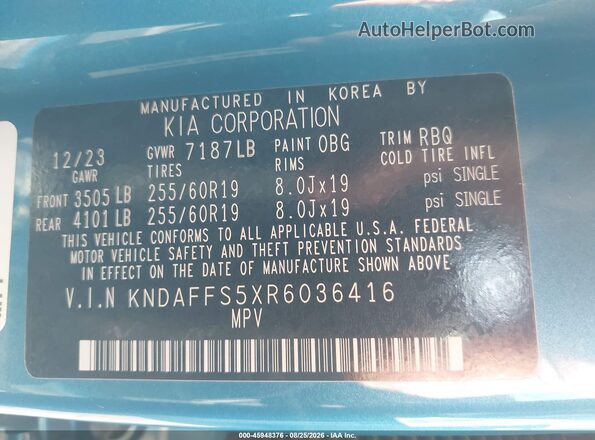 KNDAFFS5XR6036416 2024 KIA EV9 Blue Widok komory silnika
