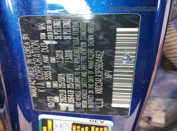 KNDC34LA3P5604462 2023 KIA EV6 Blue Widok wnętrza 360 stopni